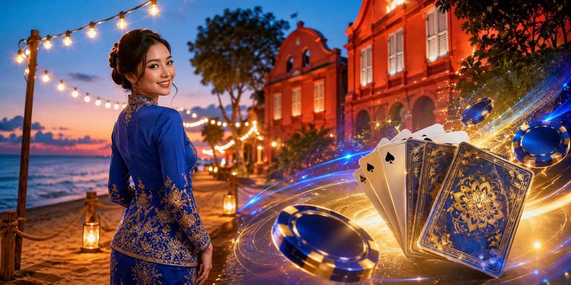 Pemain Teen Patti memakai baju tradisional di meja kasino Malacca